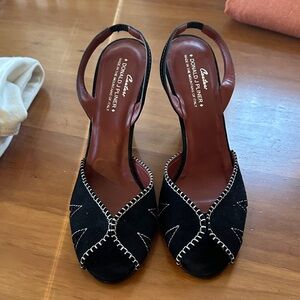 Donald J. Pliner Black Heels with White Stitching
